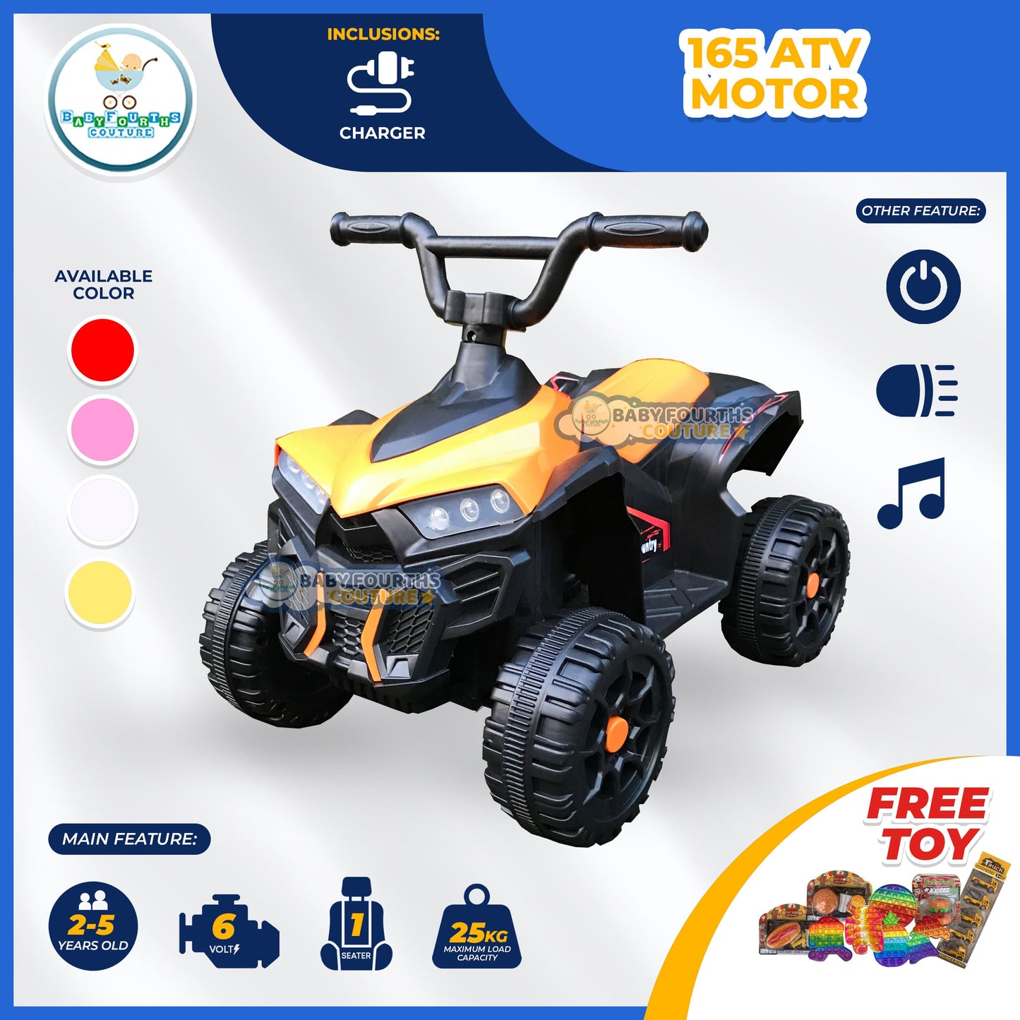 Kids Electric Toy,6V Battery Powered Kids Mini ATV Quad Bike {Foot Brake - LED Light } Children's Electric Ride on,White